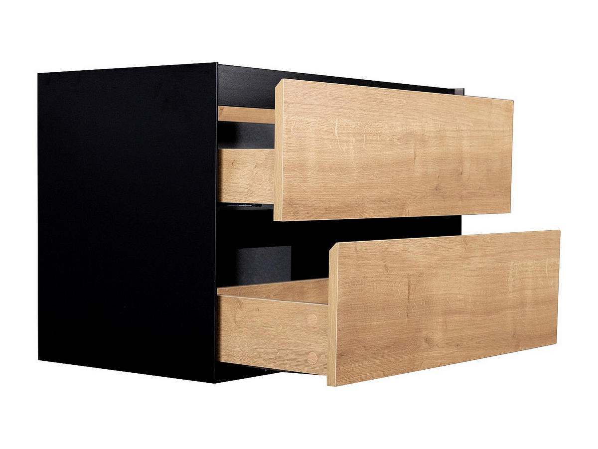 WASCHBECKENUNTERSCHRANK hängend - 80 cm - Holzfarben & Schwarz - LANNICK - Schwarz, Holz (80/55/45.6cm) - Vente-Unique