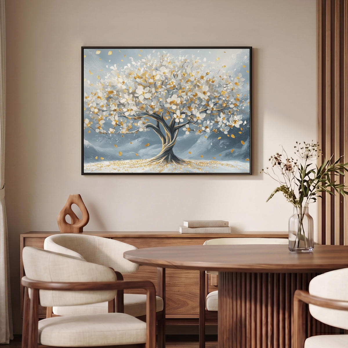 LEINWAND Bilder mit Rahmen - Baum - Winter - Baum des Lebens - Modern - Gold - 100x70 - Goldfarben, Textil (100/70cm) - MuchoWow