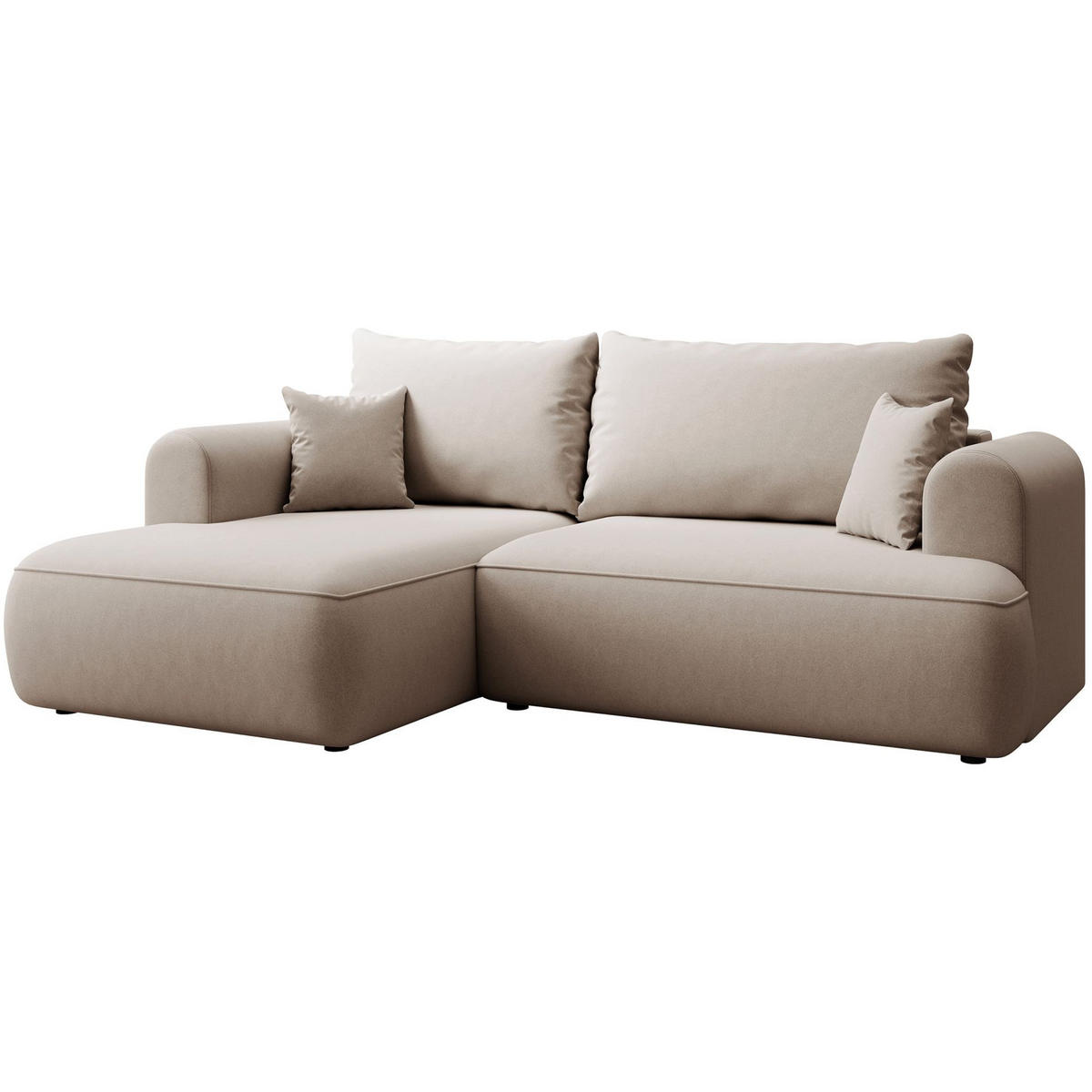 ECKSCHLAFSOFA Ovo Mini Beige Easy-Clean-Samtbezug - Beige/Schwarz, Kunststoff/Textil (238/156cm) - Selsey