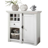 KOMMODE Pinie weiß Landhaus 105 cm, Anrichte mit Weinregal - Schwarz/Weiß, Holzwerkstoff/Metall (105/100/45cm) - Furn.Design