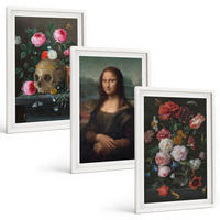 BILDER SET 3er Set - 40x60 cm Weißer Rahmen - Blumenschädel-Porträt Mona Lisa - Weiß, Kunststoff (40/60cm) - TULUP