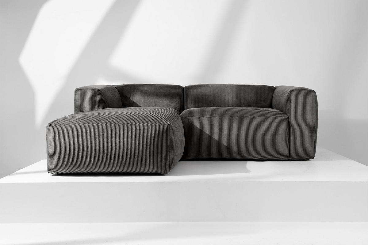 ECKMODULSOFA-LINKS BUFFO 3/4 Sitzer mit extrem weicher Sitzfläche, Kordstoff, grau - Grau, Textil (237/180cm) - KONSIMO®