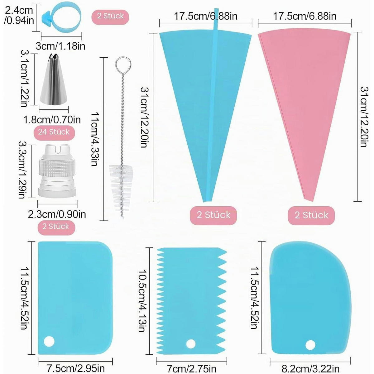 SPRITZBEUTEL Set 36-teilig mit Edelstahl-Tüllen - Multicolor, Metall (17.5/3/31cm)