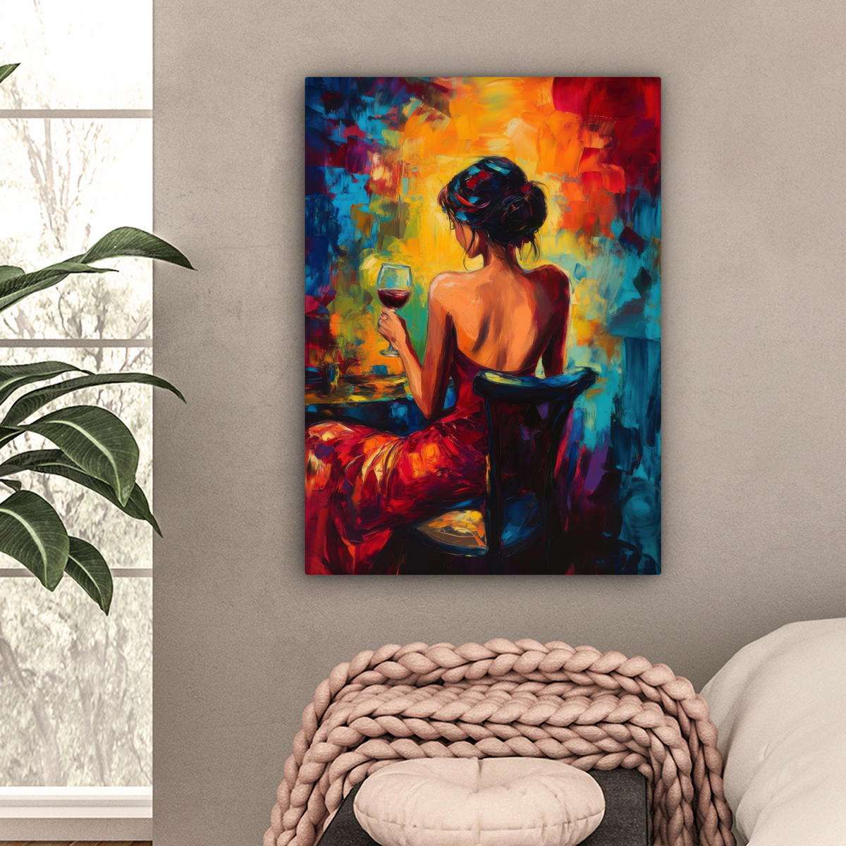 OBRAZ NA PLÁTNĚ Víno - Žena - Atmosférické - Barevné 60x80 cm - bordeaux, textil (60/80cm) - MuchoWow