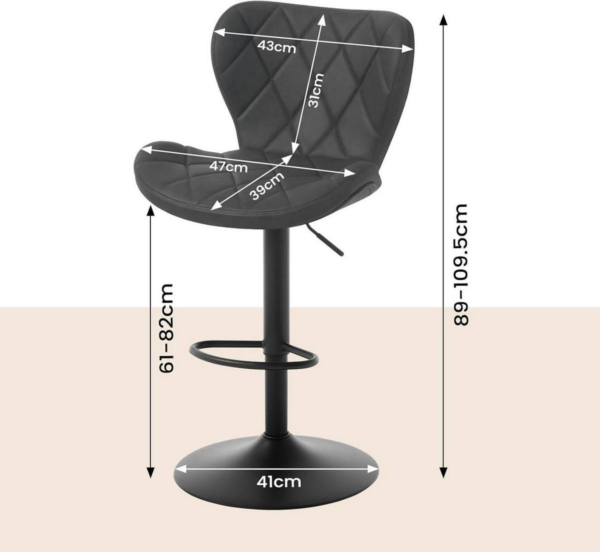 BARHOCKER 4er Set, Kunstleder, Metallgestell, Anthrazit - Anthrazit/Schwarz, Textil/Metall (47/89/54cm) - Woltu