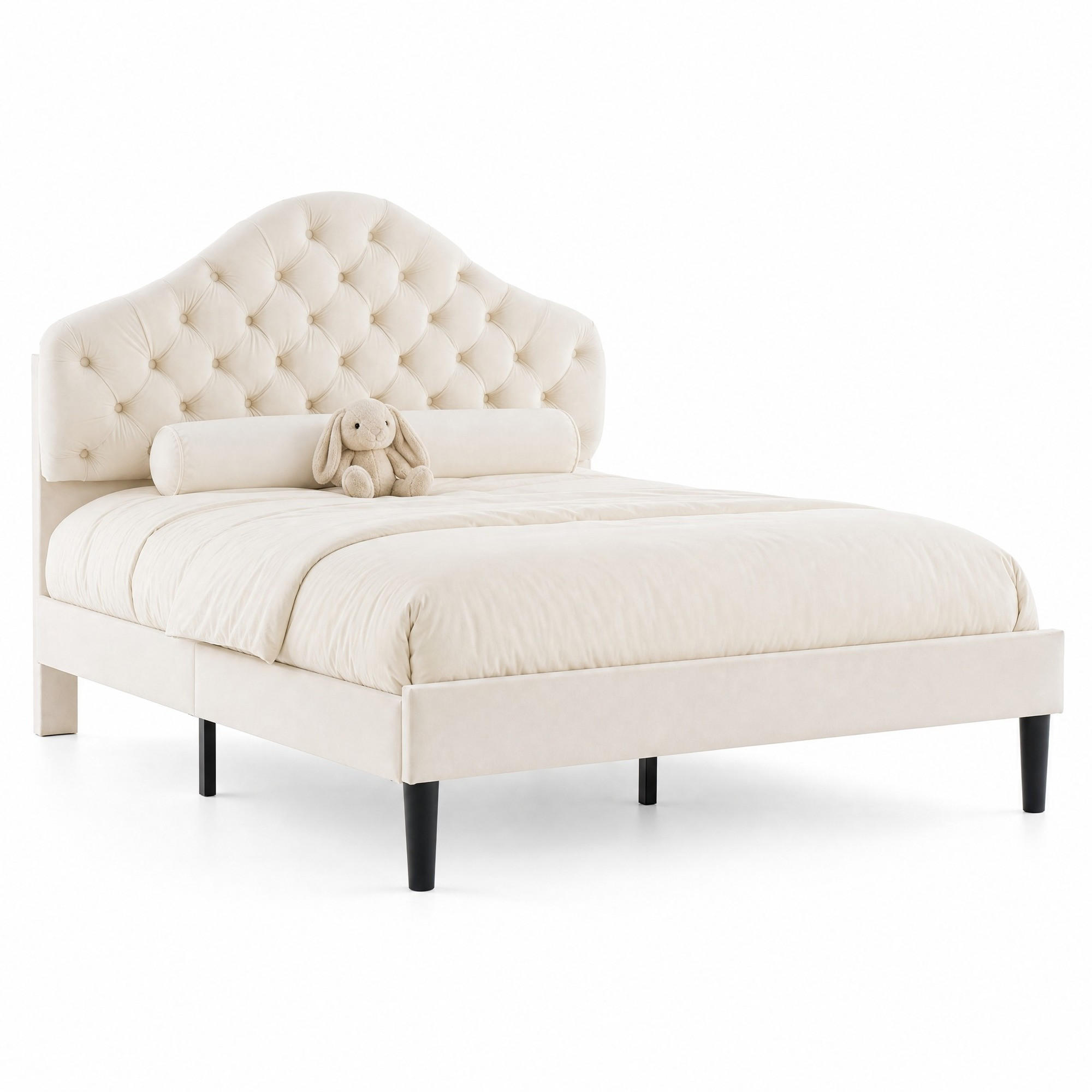 BETT mit verstellbarem Kopfteil 140x200 cm Samt Beige - Beige, Holzwerkstoff (140/200cm) - Meubliv