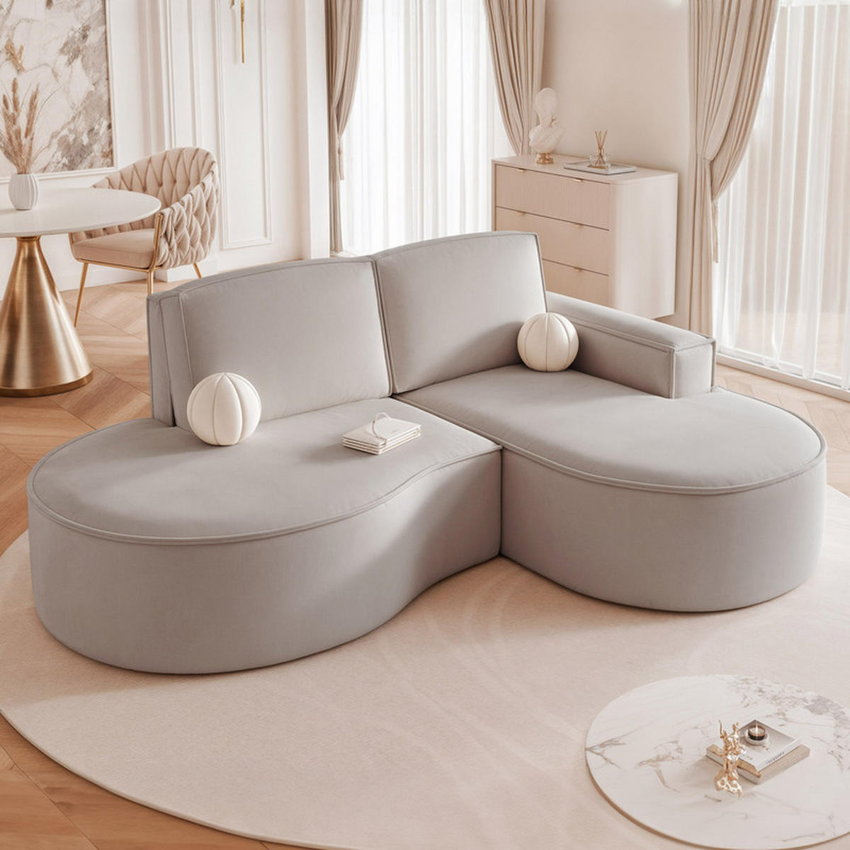 ECKSOFA SOFIA Veloursstoff in Grau - Grau, Holzwerkstoff/Kunststoff (210/157cm) - Idohome