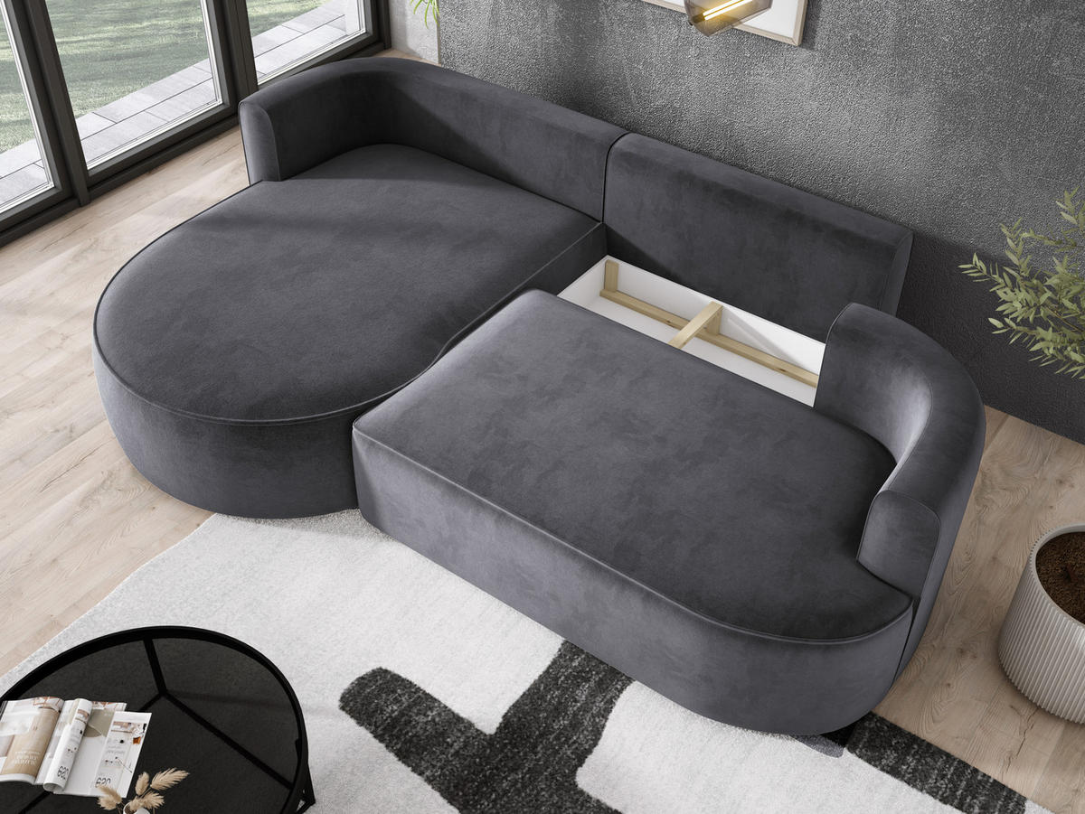 ECKSOFA FIORE L-förm Moderne Ausziehbare Schlaf-Funktion, automatischer Auffaltung, lose Rückenkissen freistehend LINKS 284x183x82cm Silver - Silberfarben, Holz/Textil (183/284cm) - DomoHome