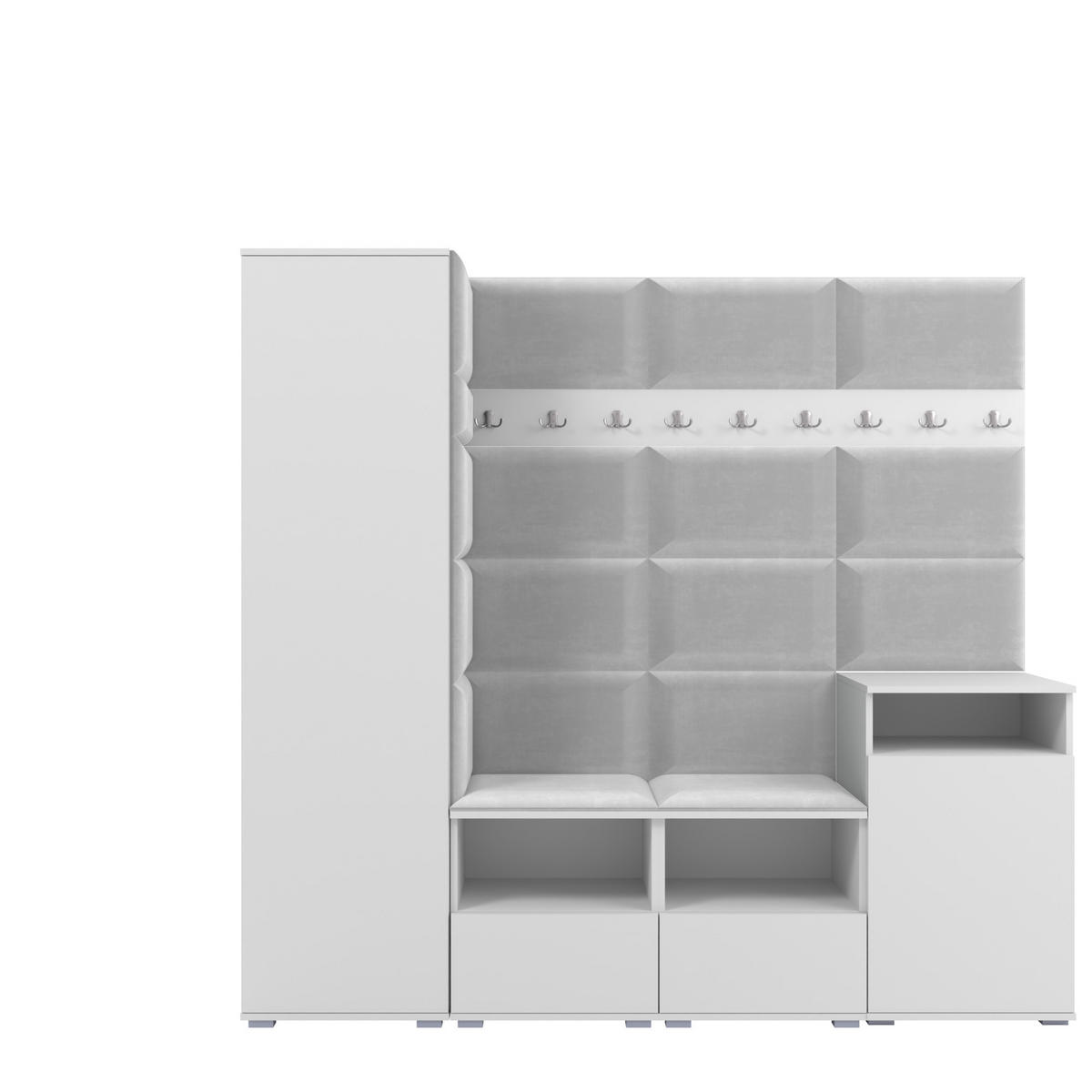 GARDEROBE NELA X 200 cm (Modulare Flurmöbel Weiß mit Sitzpolster Hellgrau 32 Schrank + Sideboard) - Silberfarben/Hellgrau, Holz/Holzwerkstoff (200/187/40cm) - Ravio