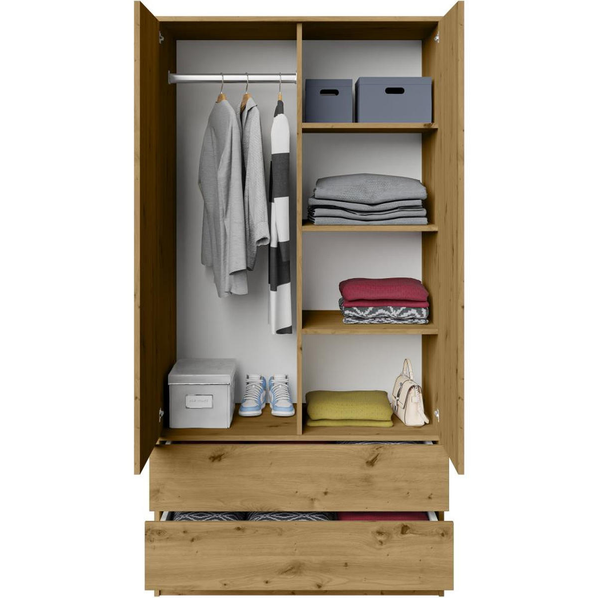 DREHTÜRENSCHRANK Look 90/180/50 cm 2-türig mit Schubladen eiche artisan - Eiche Artisan, Holzwerkstoff (90/180/50cm) - Beautysofa