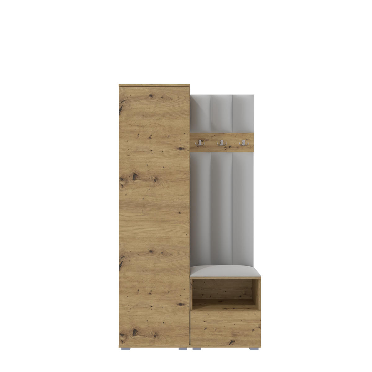 GEPOLSTERT Garderoben-Set Nela I LUX (Eiche Artisan + Stoff Trinity 32) - Silberfarben/Hellgrau, Holz/Holzwerkstoff (100/187/40cm) - Ravio
