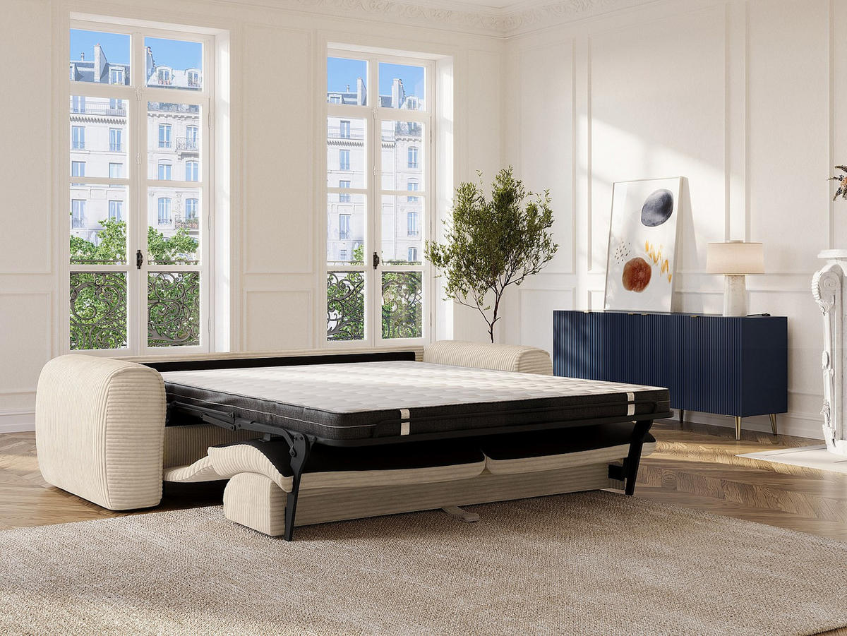 SOFA 4-Sitzer mit Matratze - Cord - Beige - POGNIA - Beige, Textil (236/73/100cm) - Vente-Unique