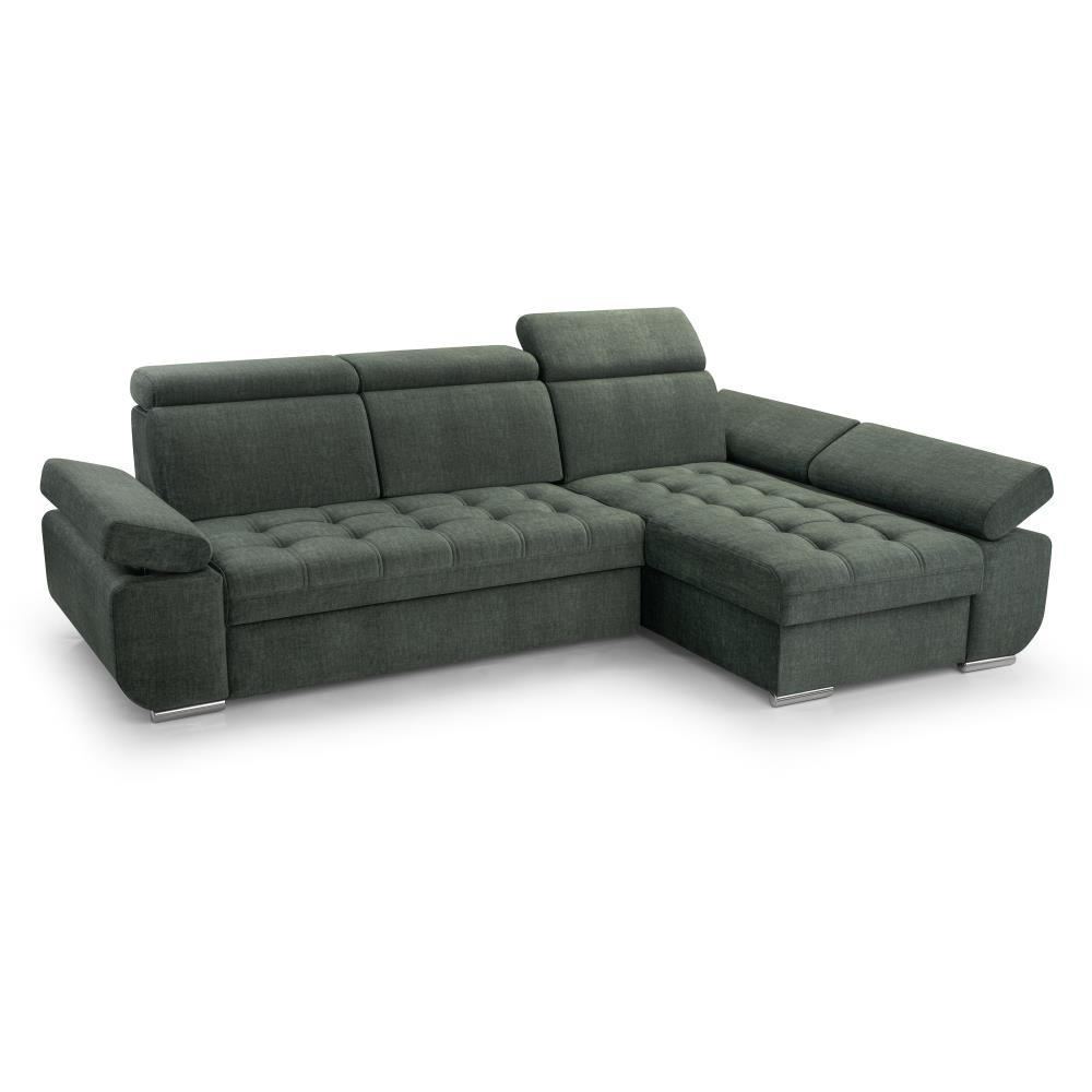ECKSCHLAFSOFA Bianca dunkelgrün rechts - Chromfarben/Dunkelgrün, Textil (264/165cm) - Beautysofa
