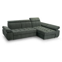ECKSCHLAFSOFA Bianca dunkelgrün rechts - Chromfarben/Dunkelgrün, Textil (264/165cm) - Beautysofa