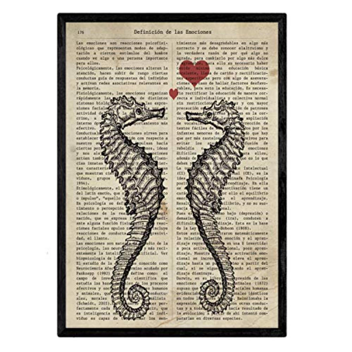 POSTER Set mit 4 Jahrgang Enzyklopädie A4 Schwarzer Rahmen - Schwarz, Papier (29.7/3cm) - Nacnic