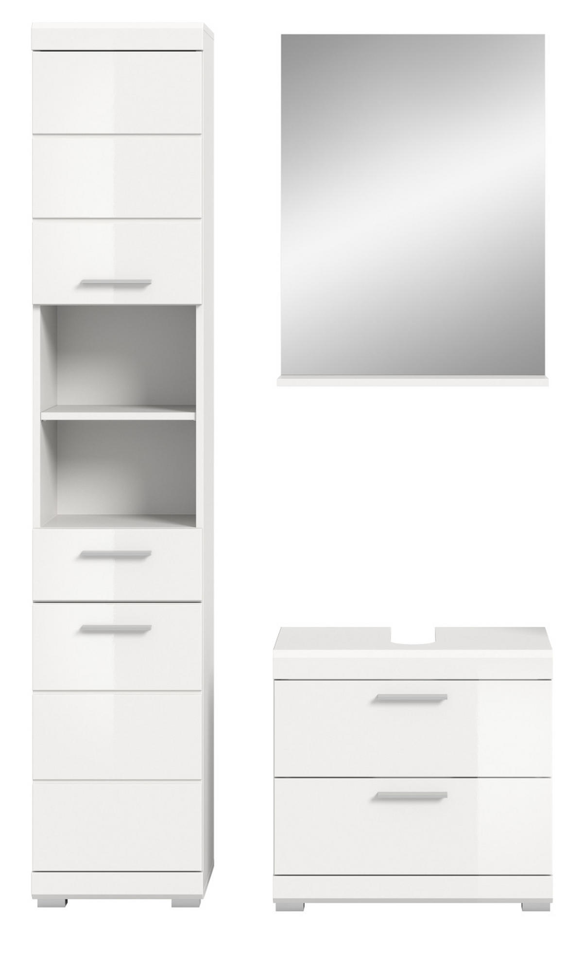 BADMÖBEL-SET weiß Hochglanz 3-teilig 112 cm, Komplettset mit viel Stauraum - Weiß Hochglanz, Glas/Holzwerkstoff (112/191/37cm) - Inn.Furn