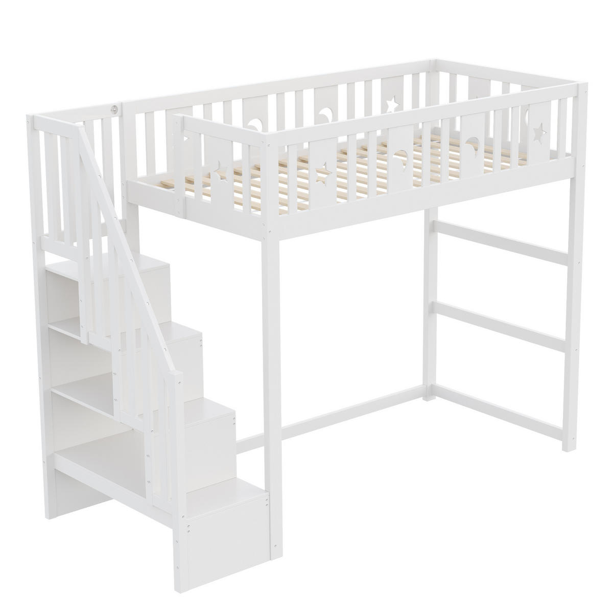HOCHBETT 90/200 cm aus Massivholz mit Treppe, Regal und Sofabereich Weiß - Weiß, Holz (90/200cm) - Modenvie