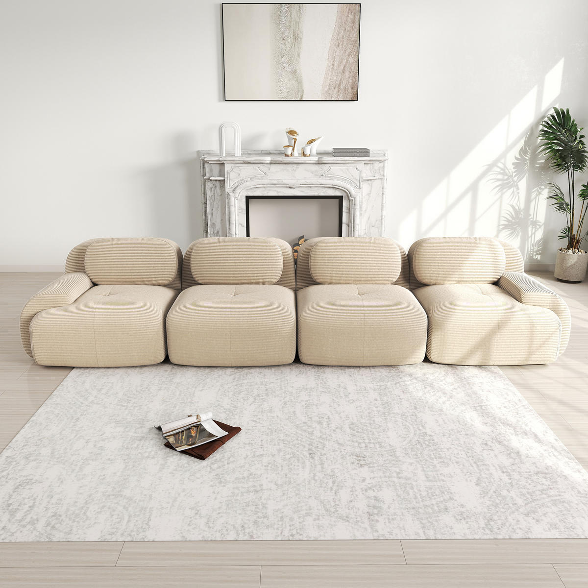 4-SITZER SOFA Cord Beige montagefrei - Beige, Textil (388/75/103cm) - WISHDOR