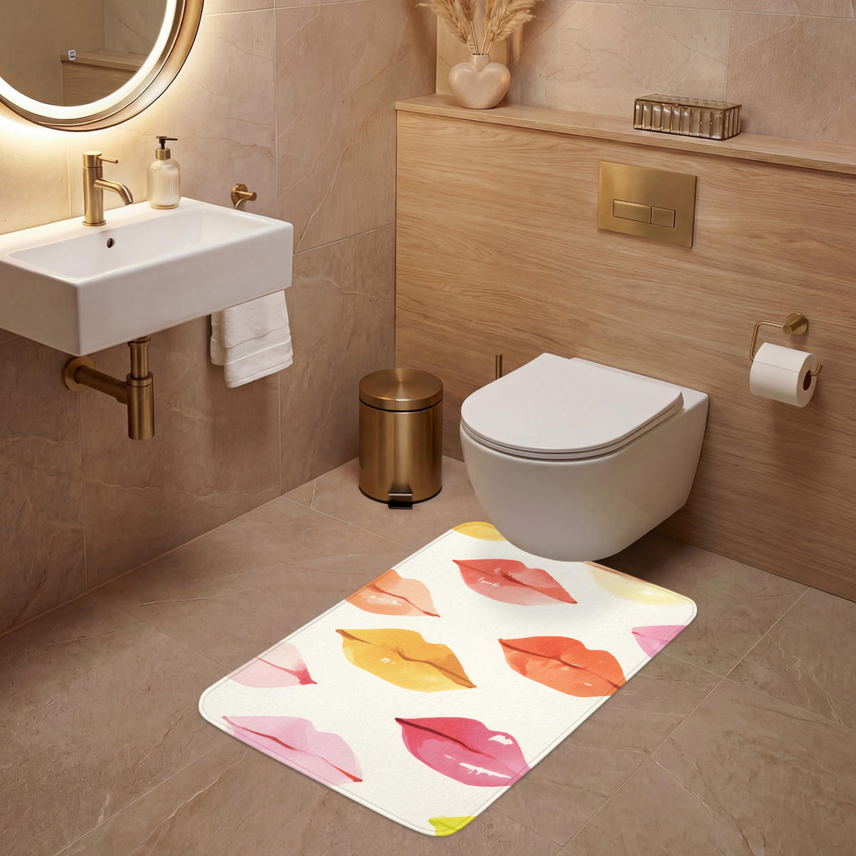 WC PŘEDLOŽKA Rty - barevné - lesklé 60x90 cm - růžová, textil/plast (60/1cm) - OnlyWow