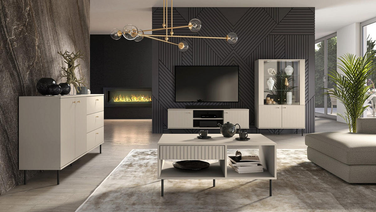 TV-LOWBOARD Caletto in Beige mit Lamellenstruktur 160/53/40 cm - Beige/Goldfarben, Holzwerkstoff/Metall (160/53/40cm) - Selsey