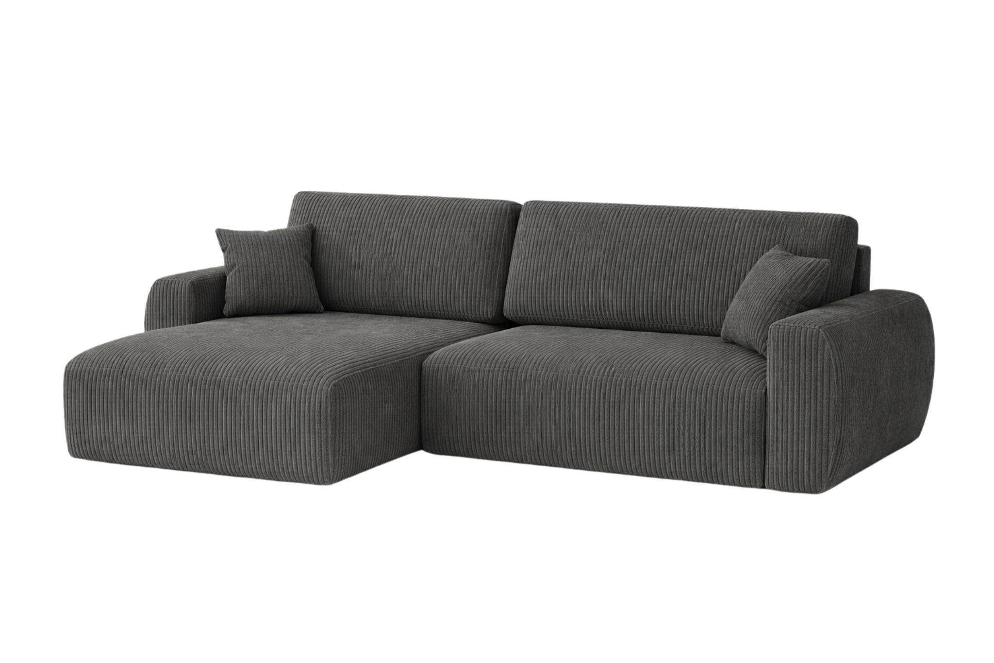 ECKSOFA Mit Schlaffunktion Ariel L, Cordstoff, Stoff Poso, Grau, Links - Grau, Holz (250/142cm) - Kaiser Möbel