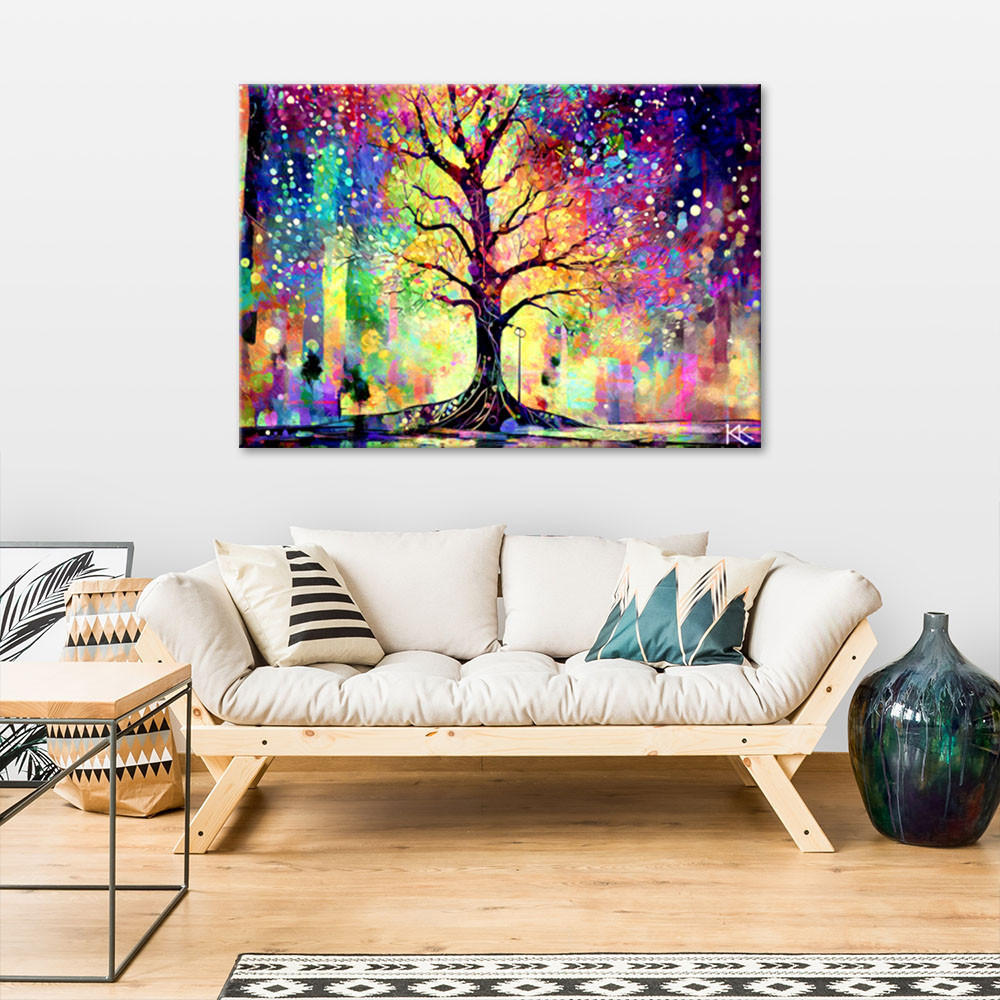LEINWANDBILD Farbenfroher Baum 100x70cm - Multicolor, Textil (100/70cm) - Feeby