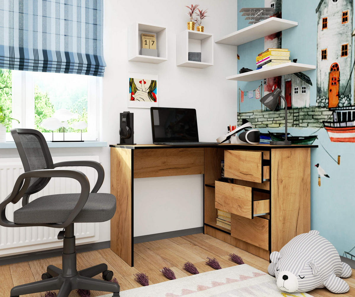 ECKSCHREIBTISCH Eichenfarben 124x85x77 cm - Eichefarben, Holzwerkstoff (85/124/77cm) - Akord