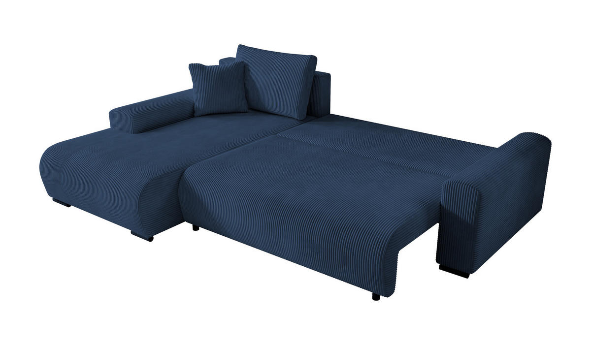 ECKSOFA Nelly mit Bettkasten und Schlaffunktion, Cordstoff in L-Form - Blau, Textil (270/185cm)
