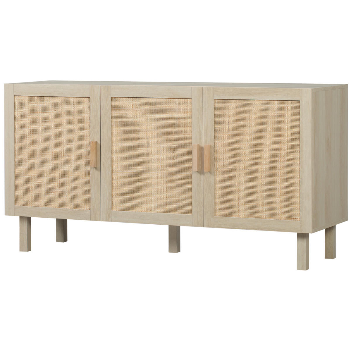 SIDEBOARD Holzwerkstoff/Rattan-Optik, 3 Türen, 136/41/70 cm - Naturfarben, Holz (136/70/41cm) - PANGIVO
