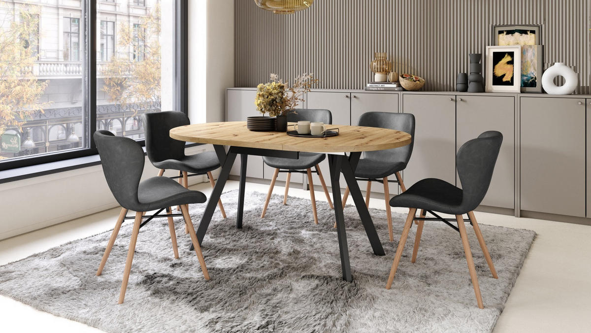 ESSTISCH Rund Eiche Artisan Schwarz 90x70 cm - Schwarz/Eiche Artisan, Holzwerkstoff (90/90/77cm) - designimpex