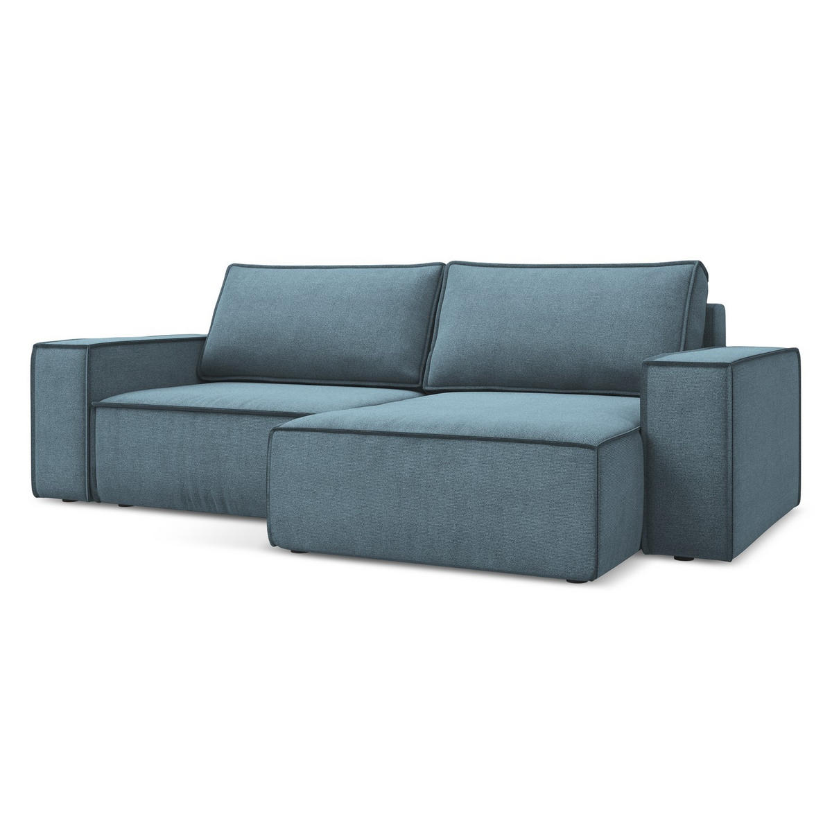 ECKSOFA mit Schlaffunktion Strukturstoff Stoff Blau - Blau/Schwarz, Kunststoff/Textil (257/148cm) - LaMiaSofa