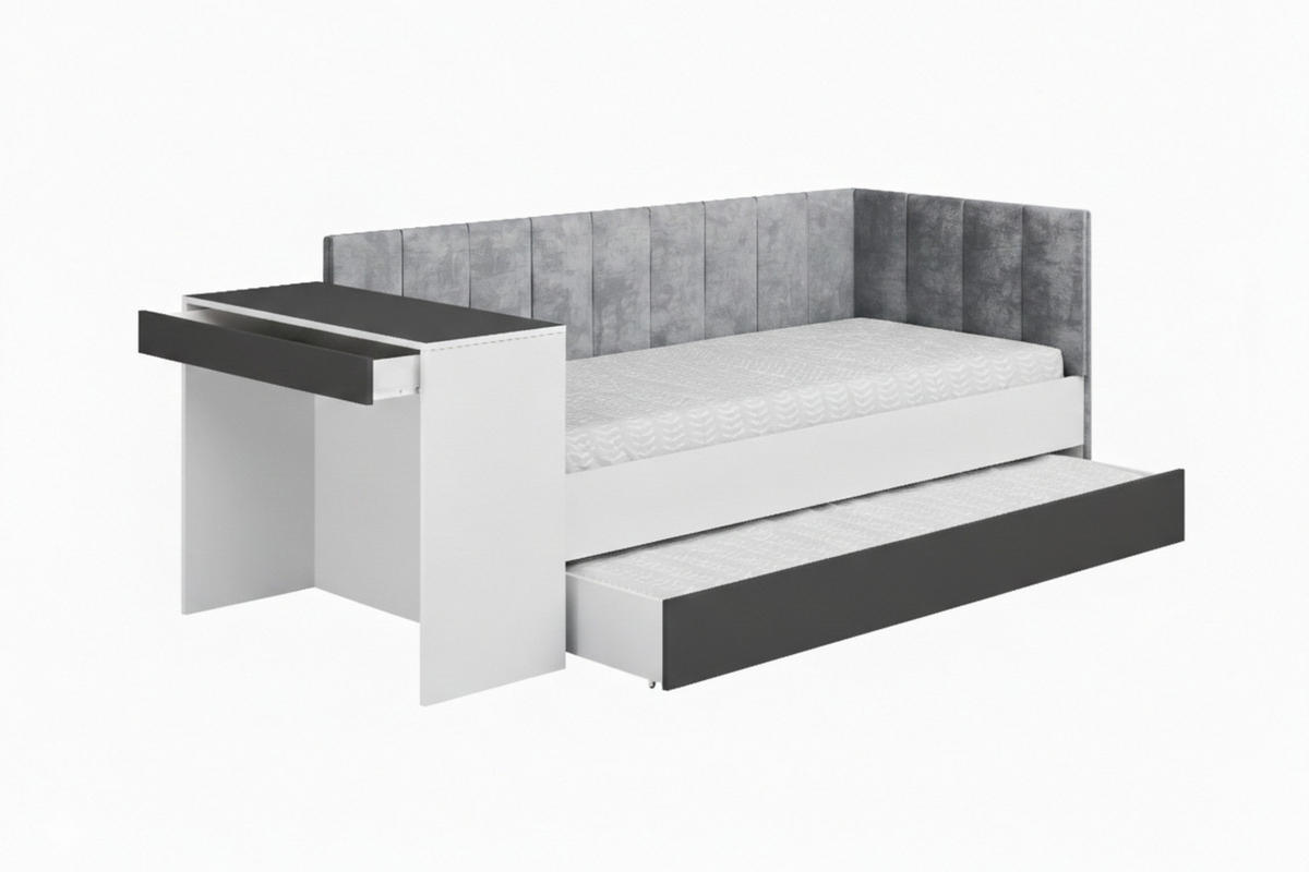 JUGENDBETT FABIAN 90/200 cm in Weiß/Graphit rechts - Graphitfarben/Weiß, Holzwerkstoff/Textil (90/200cm) - Deine Möbel 24