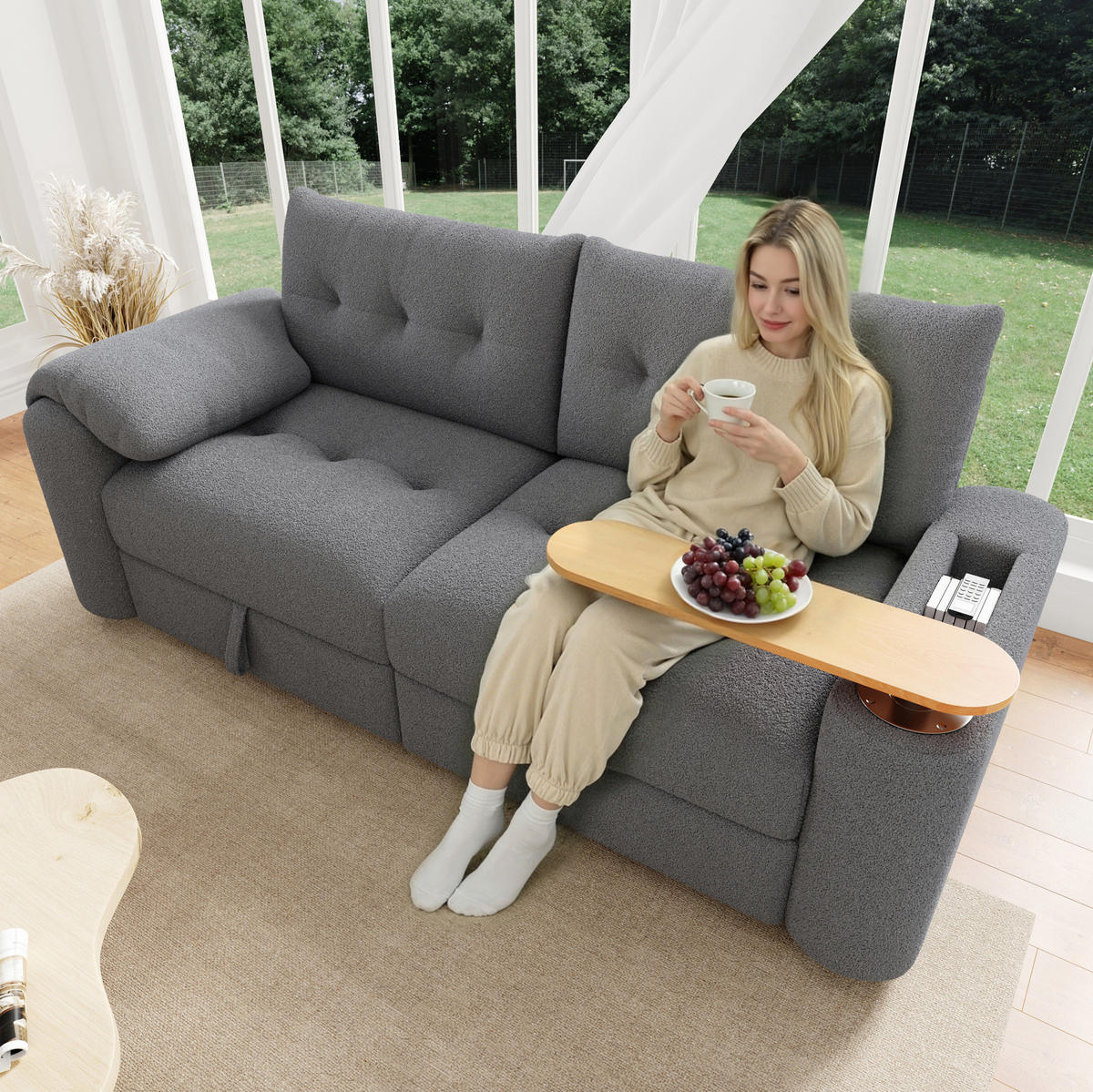 SOFA mit Stauraum 207,5 x 80 x 87 cm Teddy Grau - Grau, Kunststoff (207.5/87/80cm) - Meubliv