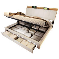 POLSTERBETT beige 218×182×107 cm aus Leinen-Stoff mit Stauraumkopfteil & Hydraulikbettkasten - Beige, Textil (180/200cm) - Luhomfu