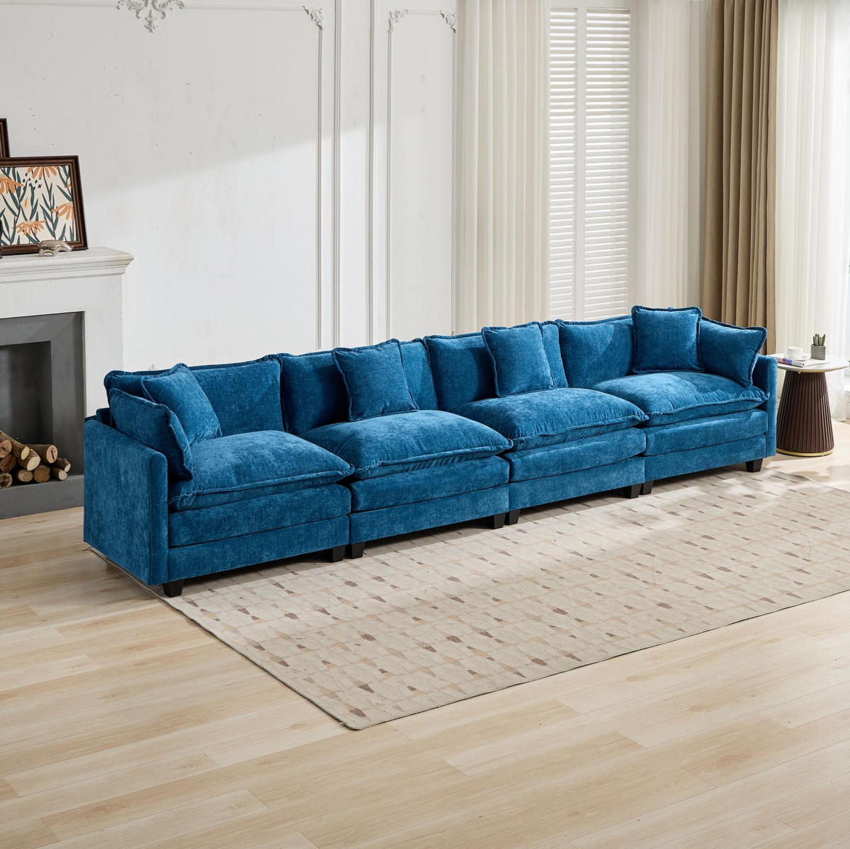 SOFA modular Chenille Blue 4-Sitzer - Blau, Holz (75/84/380cm) - Meubliv