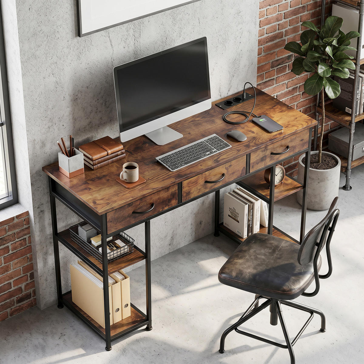 BÜROTISCH Rustikales Braun 1 Stück - Braun, Holzwerkstoff (40/120/76cm) - GiPP