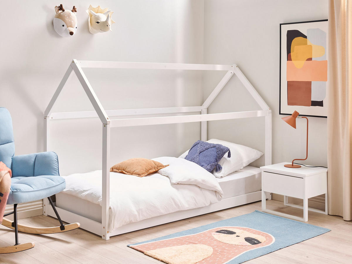 KINDER-HAUSBETT Weiß 90-200 cm Tosse - Weiß, Holz (90/200cm) - Beliani