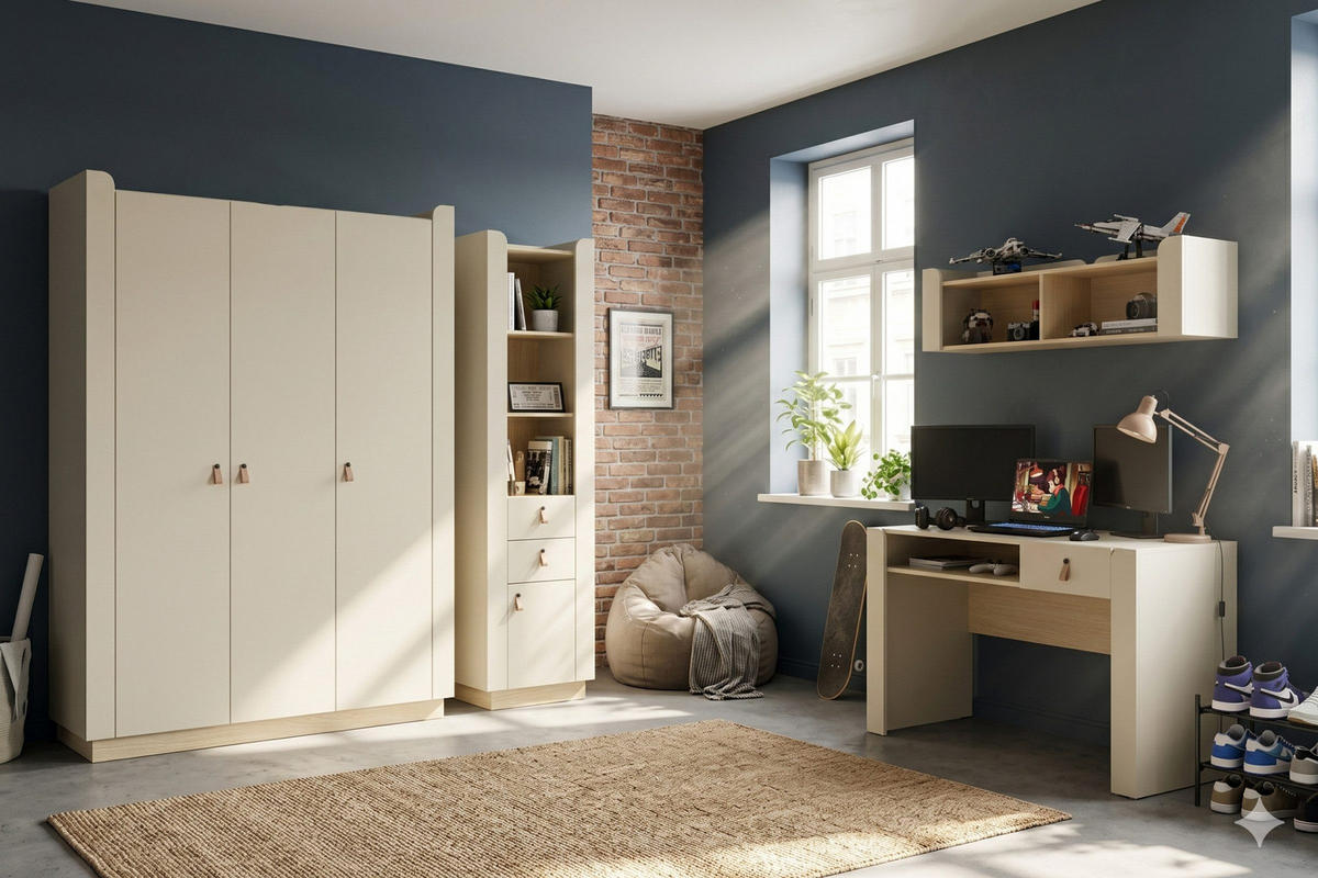 KINDERKLEIDERSCHRANK SOVI 14 150 / 201 / 52 cm in Macadamia / Eiche Mavelie - Eichefarben/Beige, Holzwerkstoff (150/201/52cm) - Deine Möbel 24