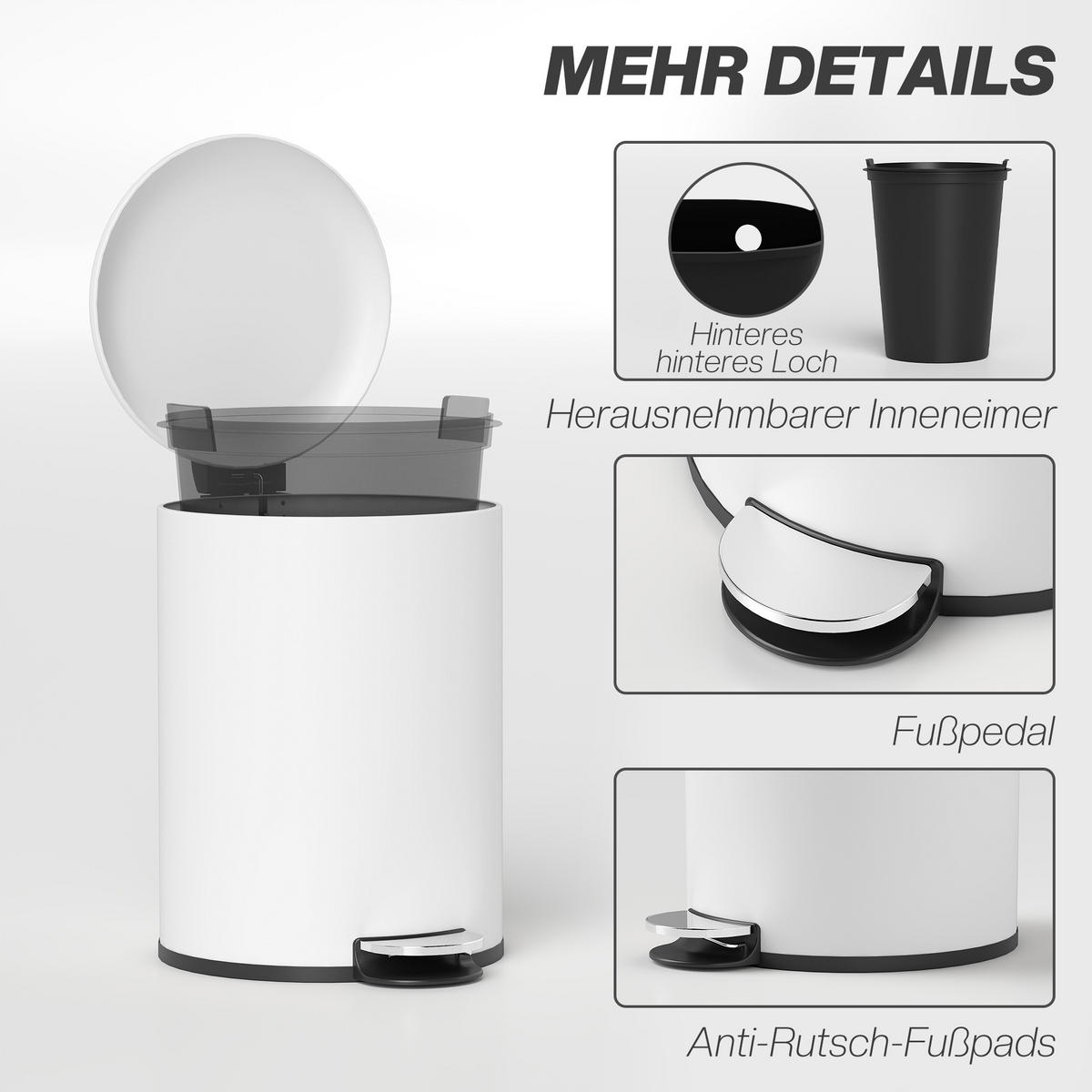 MÜLLEIMER Creme 36.0/30.0/44.5 cm - Creme, Metall (30/44.5/36cm) - HOMCOM