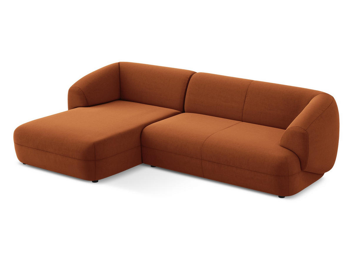 ECKSOFA Links Samt Stoff Orange - Terra cotta/Schwarz, Kunststoff/Textil (156/280cm) - Makamii