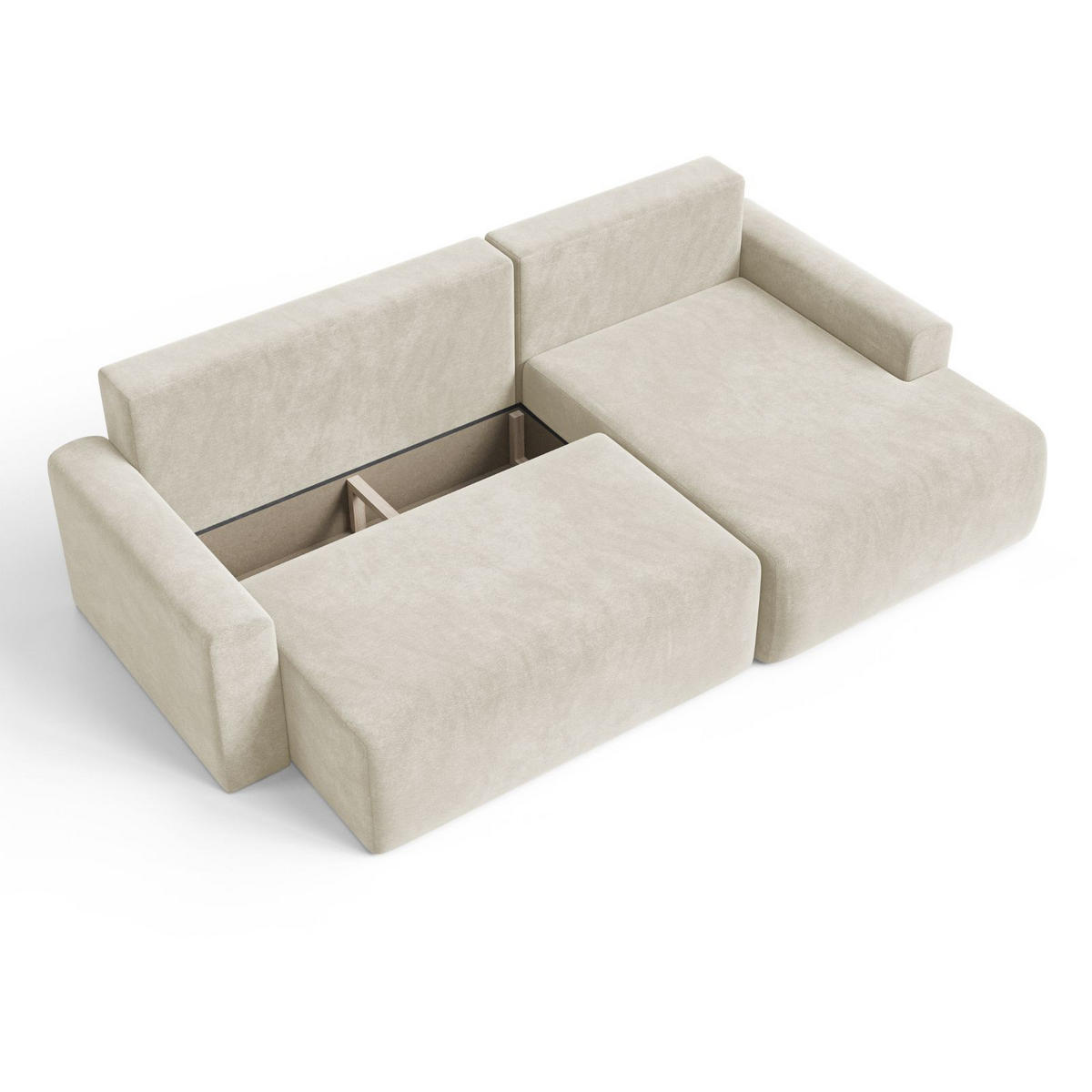 ECKSOFA MILO LARGE mit Schlaffunktion, Bettkasten und Cordbezug, Rechts -TILIA 01 (cremeweiß) - Creme, Holz (270/142cm) - Dekori_Interiors