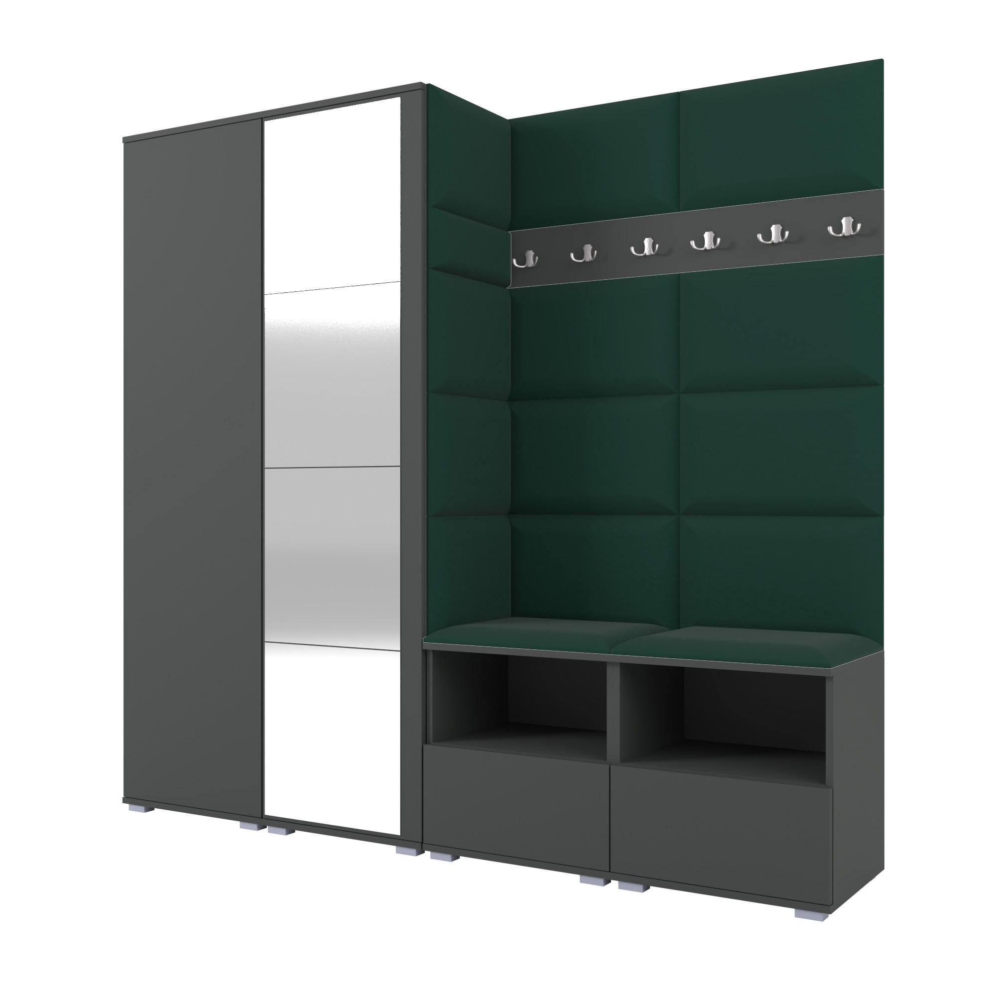 Ravio Garderobe Graphit, Dunkelgrün 200x187x40 cm