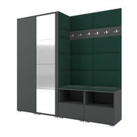 GARDEROBE NELA VI 200 cm (Modulare Flurmöbel Graphit mit Spiegel & Sitzpolster Flaschengrün 28 Universell) - Dunkelgrün/Silberfarben, Holz/Holzwerkstoff (200/187/40cm) - Ravio