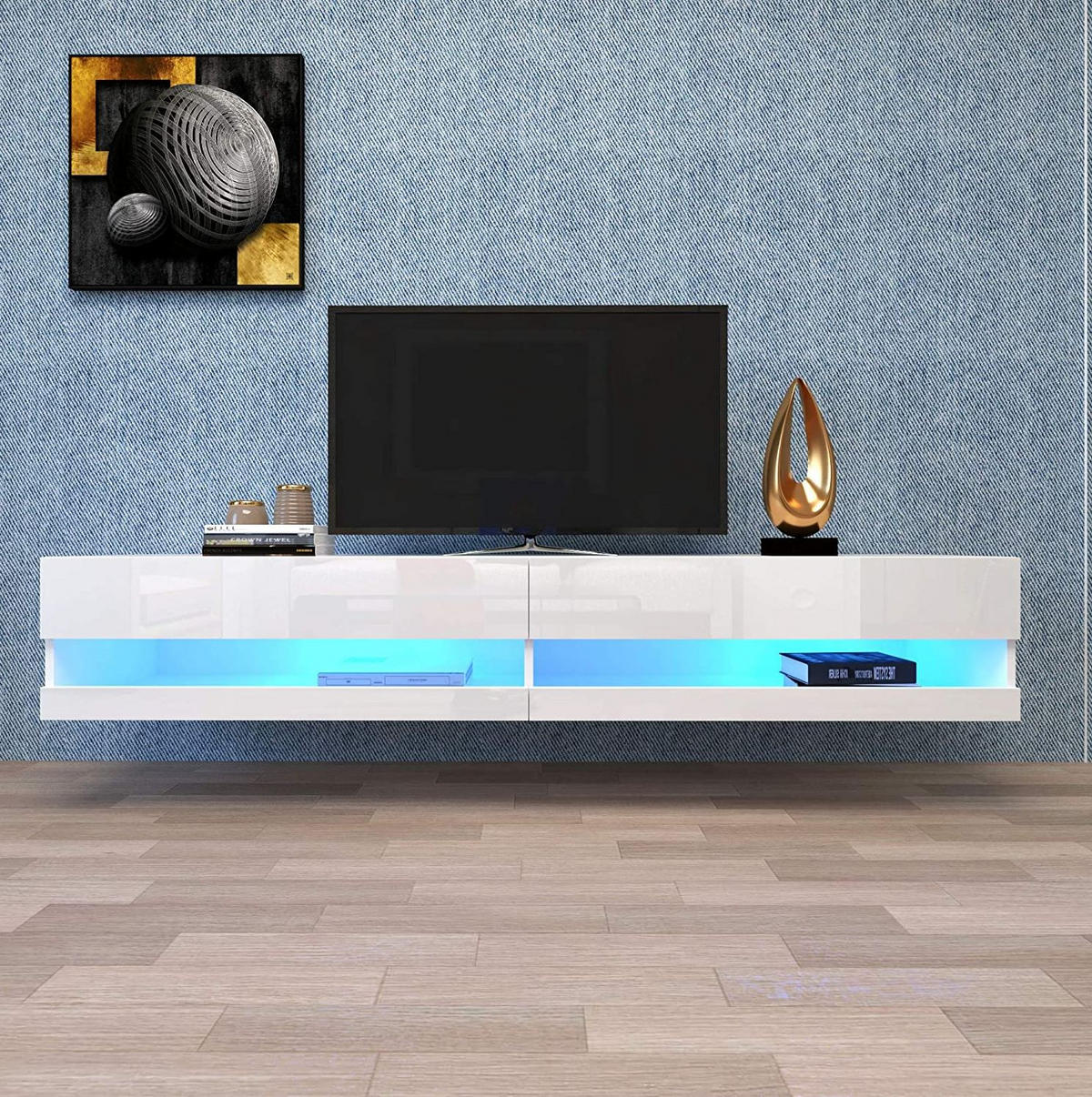 TV-LOWBOARD wandhängend in Weiß Hochglanz mit LED 140/40/30.5 cm - Weiß, Holzwerkstoff (140/30.5/40cm) - Redom