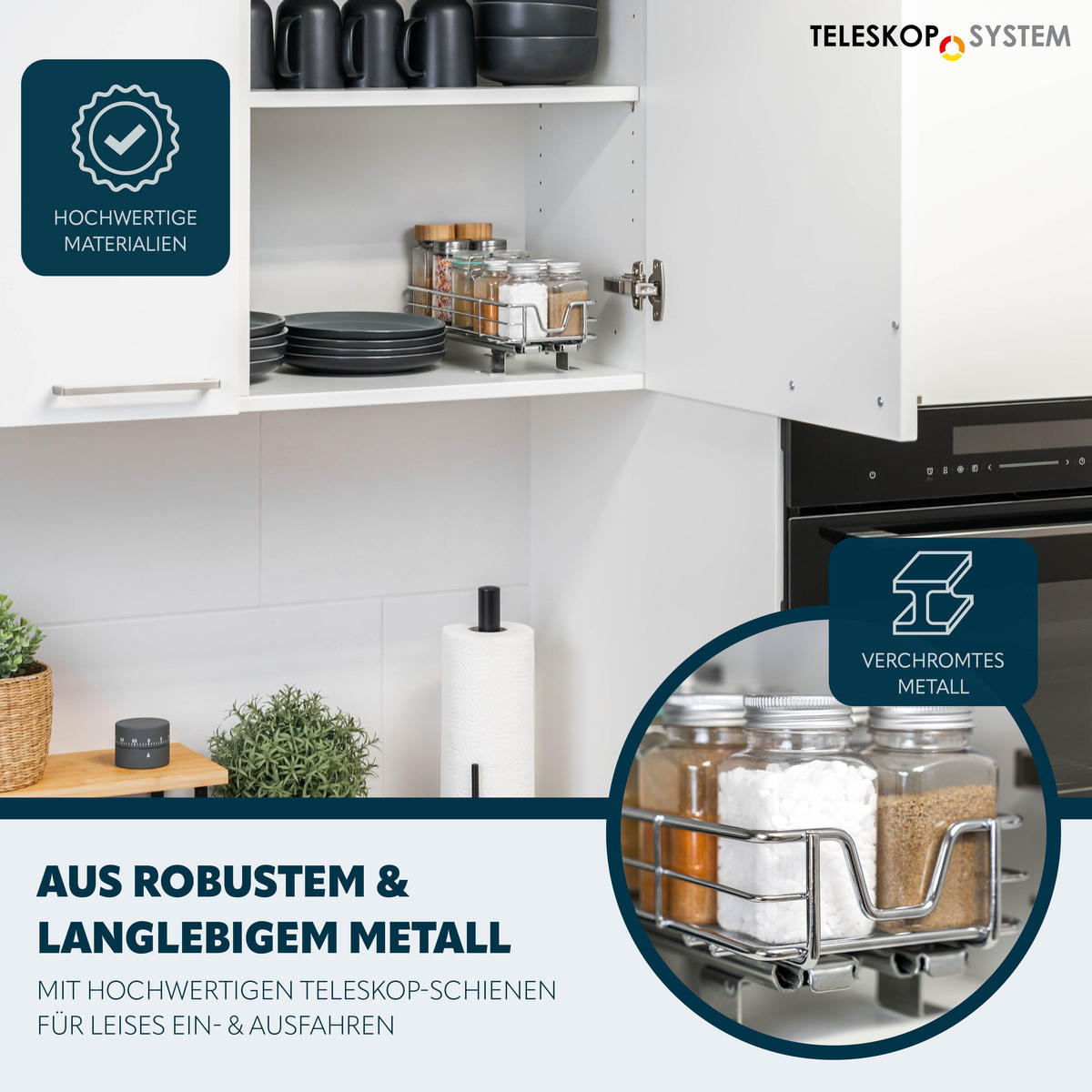 TELESKOP-GEWÜRZREGAL 2er Set, ausziehbar, Metall, Chrom - Silberfarben, Metall (11.5/8/29cm) - bremermann