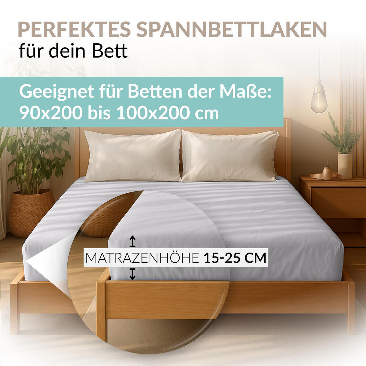 JERSEY-SPANNBETTTUCH 180x200 - 200x200 Große Bettlaken aus 100% Baumwolle, Spannbettlaken Laken Uni Silber - Silberfarben, Textil (200/200cm) - Carpe Sonno