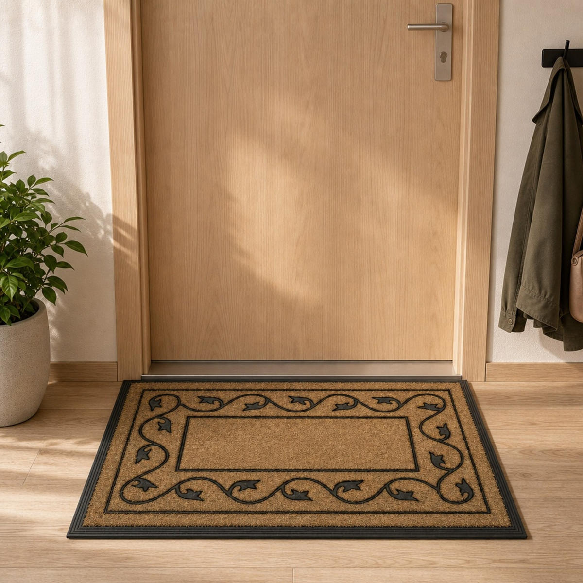 ROHOŽKA Přírodní Černá kokosové vlákno 90x60 cm - světle hnědá, textil/plast (90/60cm) - Relaxdays