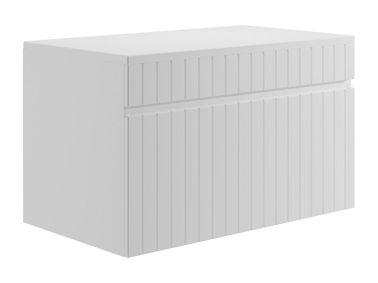 WASCHBECKENUNTERSCHRANK hängend mit Aufsatzplatte - Weiß gerippt - 80 cm - SATARA - Weiß, Holz (80/46/46cm) - Vente-Unique