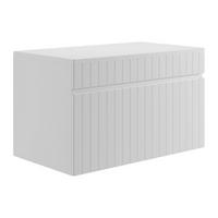 WASCHBECKENUNTERSCHRANK hängend mit Aufsatzplatte - Weiß gerippt - 80 cm - SATARA - Weiß, Holz (80/46/46cm) - Vente-Unique