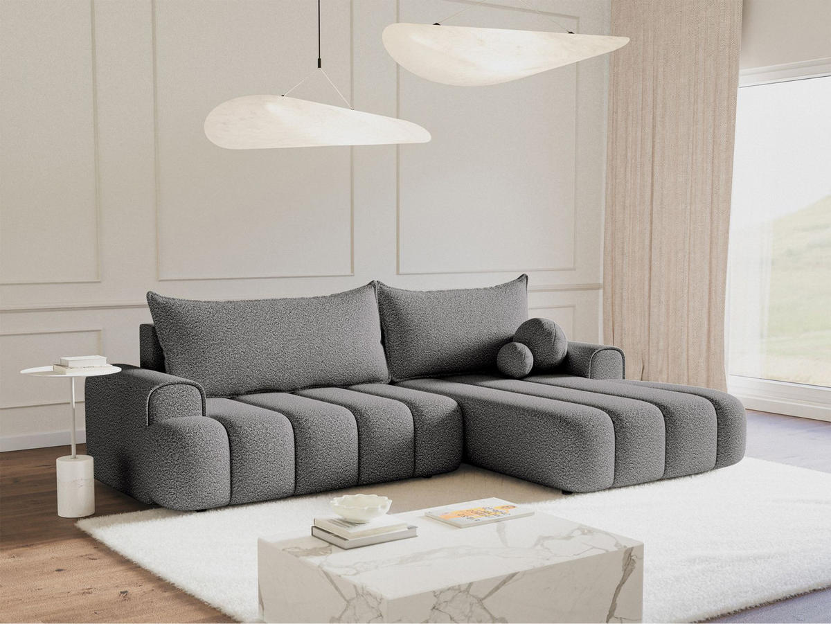 ECKSOFA Dandelino Grau mit Bouclé-Bezug, rechts - Schwarz/Grau, Kunststoff/Textil (275/168cm) - Selsey